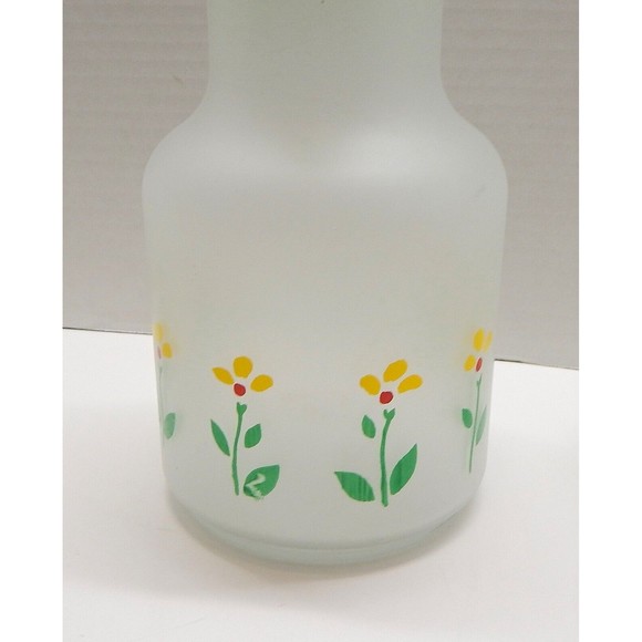 Libbey of Canada Frosted Beverage Carafe 6 Glasses Yellow Flower Telaflora 1985 - Picture 7 of 12